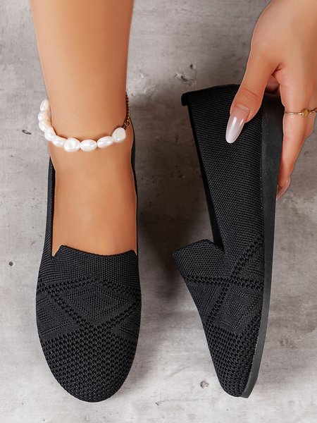 

Casual Minimalist Breathable Mesh Fabric Slip On Shoes, Black, Flats