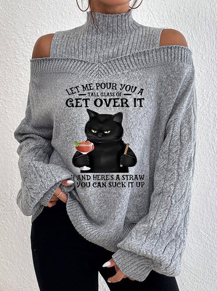 

Casual Loose Half Turtleneck Letter Pattern Sweater, Gray, Sweaters