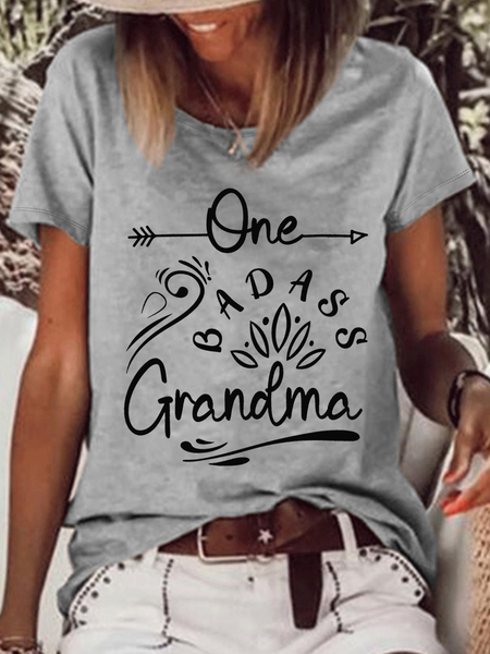 

Women's Badass Grandma Text Letters Loose T-Shirt, Gray, T-shirts