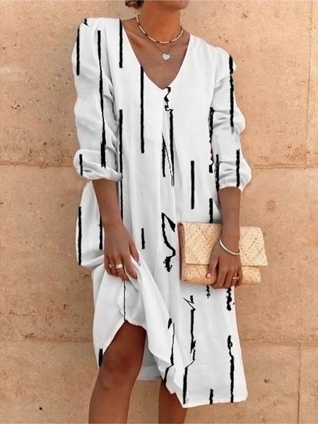 

Ruched Casual V Neck Three Quarter sleeve Dress, White, Dresses
