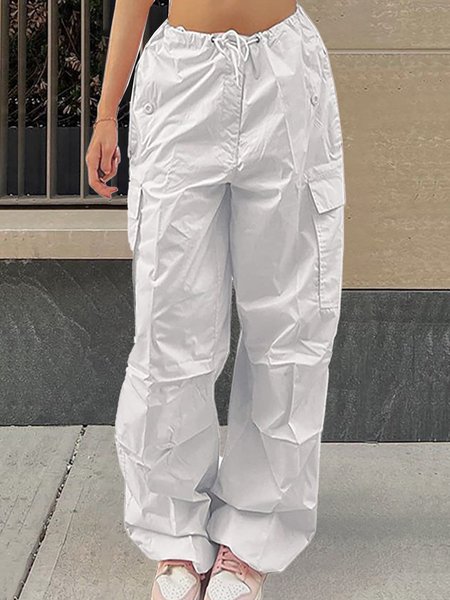 

Casual Plain Regular Fit Cargo Pants, White, Pants