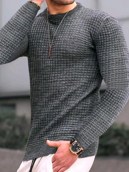 

Men's Casual Waffle Stretch Long Sleeve T-Shirts Everyday Sports and Fitness Clothing, Deep gray, T-Shirts