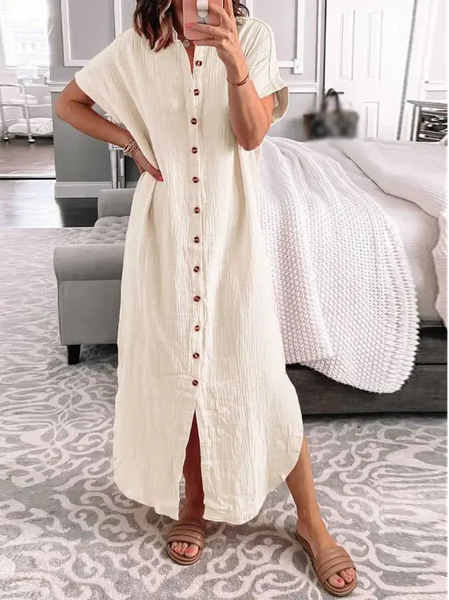 

Loose Plain Buckle Casual Dress, Apricot, Dresses