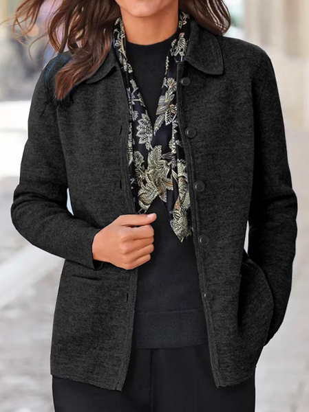 

Casual Loose Buttoned Plain Jacket, Black, Jackets