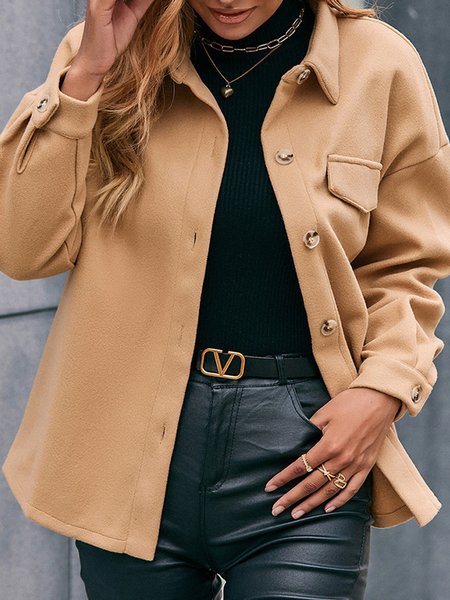 

Casual Plain Shawl Collar Regular Fit Jacket, Khaki, Jackets