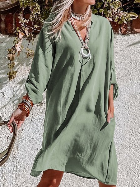 

Plain Casual Loose Dress, Army green, Dresses