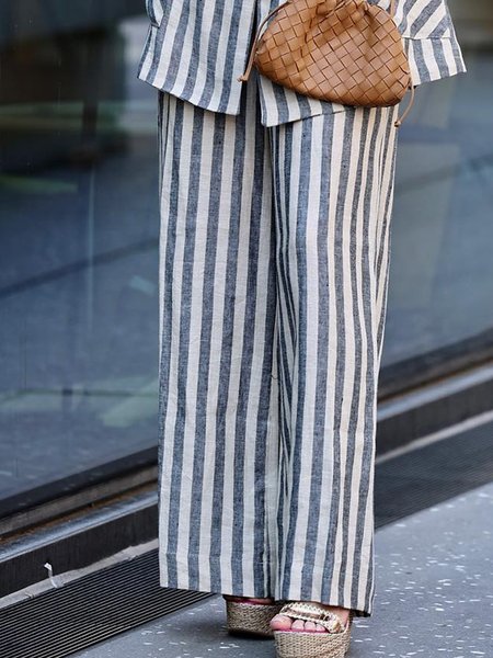 

Urban Striped Linen Blend Shawl Collar Blazer, Stripe, Pants