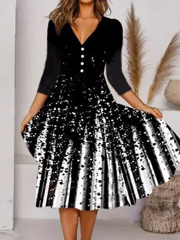 

Casual Crew Neck Geometric Dress, Black, Dresses