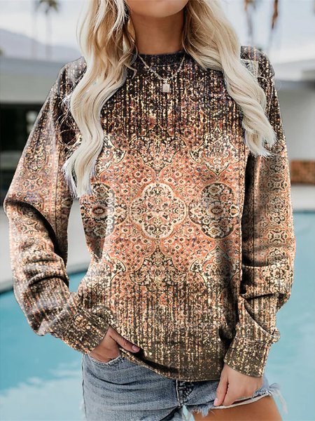 

Casual Loose Ethnic Sweatshirt, Brown, Sweatshirts & Hoodies