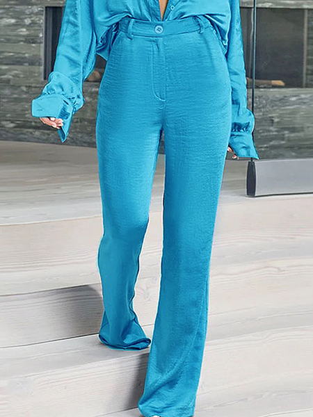 

Plain Regular Fit Satin Urban Fashion Long Pants Straight pants, Blue, Pants