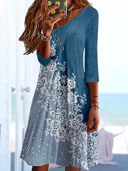 

Elegant Color Block Asymmetrical Loose Dress, Blue, Dresses