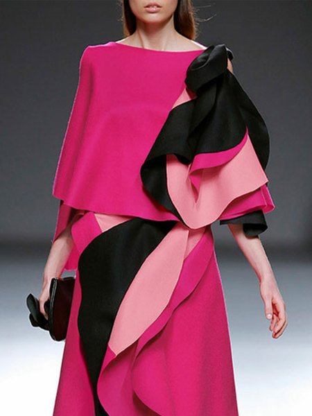 

Boat Neck Color Block Elegant Shirt, Pink, Blouses and Shirts