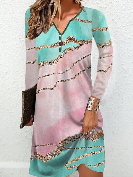 

Gradient Pattern Loose Casual V Neck Dress, Pink, Dresses