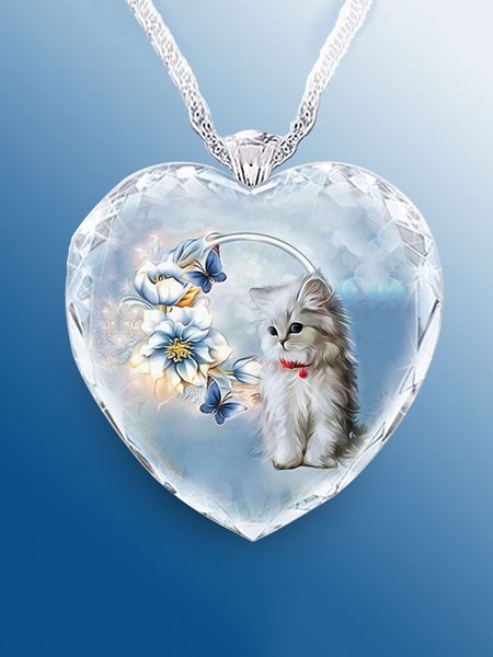 

Blue Cat Floral Crystal Cordate Pendant Necklaces, Necklaces