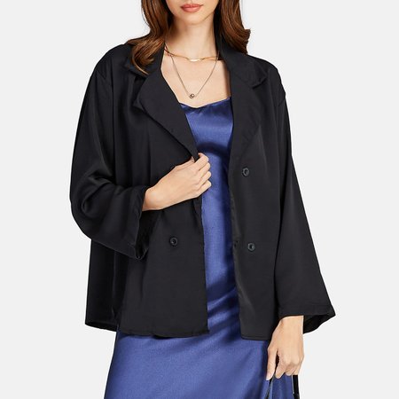 

Regular Fit Lapel Collar Simple Plain Blazer, Black, Blazers