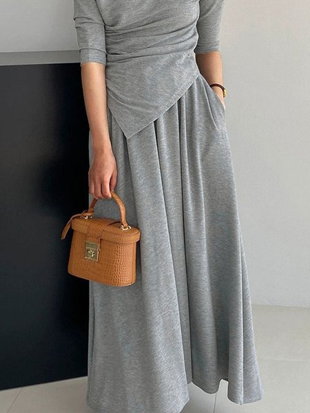

Elegant Plain Regular Fit A-Line Skirt, Gray, Skirts