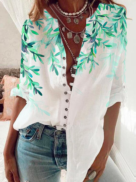 

Casual Loose Shirt Collar Buttoned Blouse, Green, Shirts & Blouses