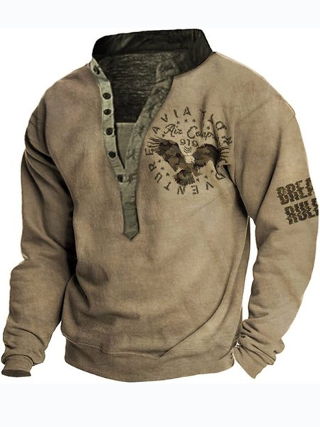 

Plain Regular Sleeve Loose Half Open Collar Casual T-Shirt, Color22, T-Shirts
