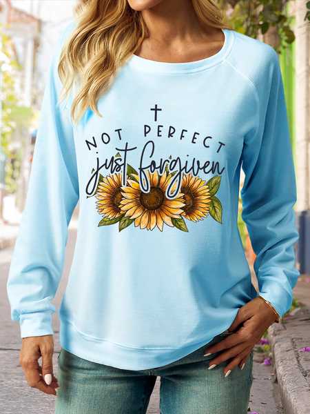 

Women's Forgiven Sunflower Regular Fit Text Letters Casual Sweatshirt, Light blue, Hoodies&Sweatshirts