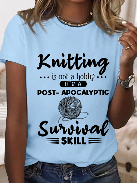 

Women's Knitting Is Not A Hobby Cotton Simple Text Letters T-Shirt, Light blue, T-shirts