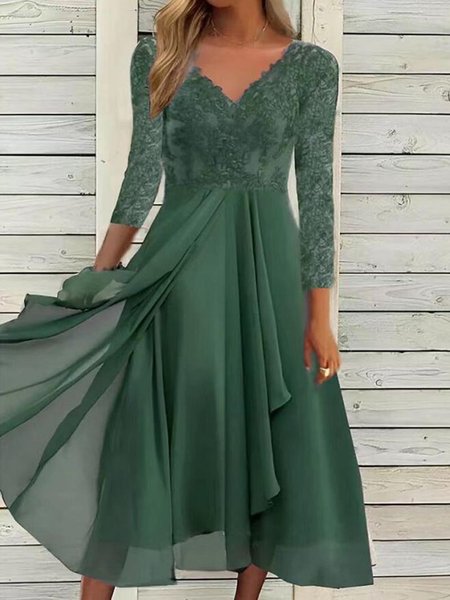 

Elegant V Neck Regular Fit Party Dress, Green, Formal Dresses
