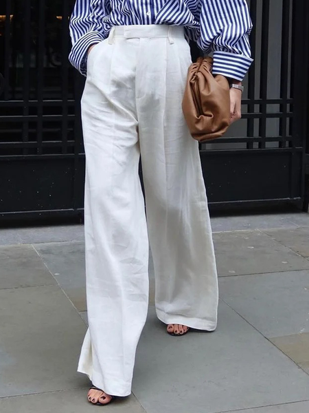 

Loose Plain Urban Fashion Long Pants Straight pants, Off white, Pants