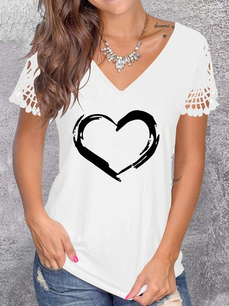 

Casual Abstract V Neck Regular Fit T-Shirt, White, T-Shirts