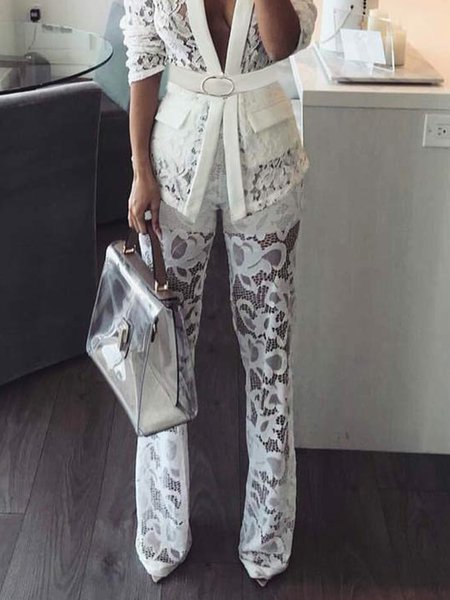 

Elegant Regular Fit Plain Fashion Pants, White, Pants