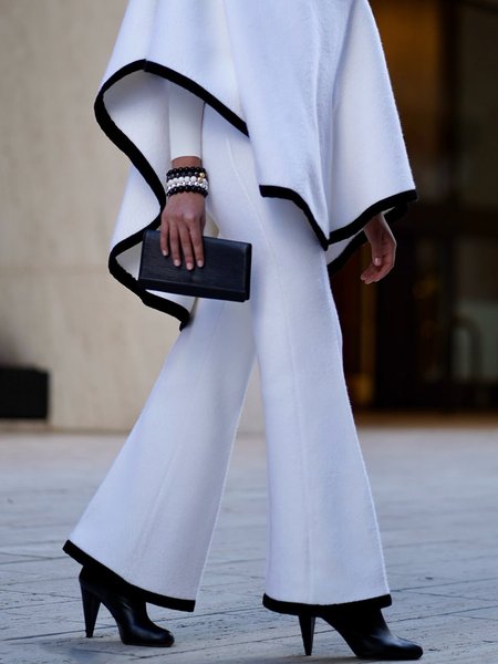 

Regular Fit Elegant Color Block Pants, White, Pants