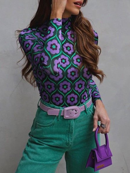 

Urban Stand Collar Floral Regular Fit T-Shirt, Purple, Tees