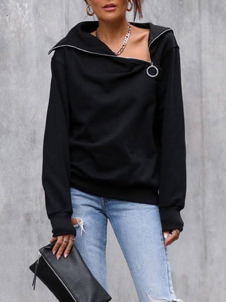 

Loose Asymmetrical Casual Plain Sweatshirt, Black, Hoodies and Sweatshirts