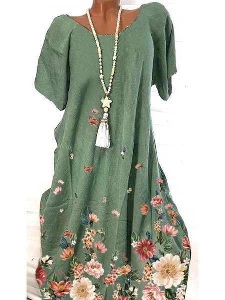 

Casual Floral Crew Neck Dress, Green, Dresses