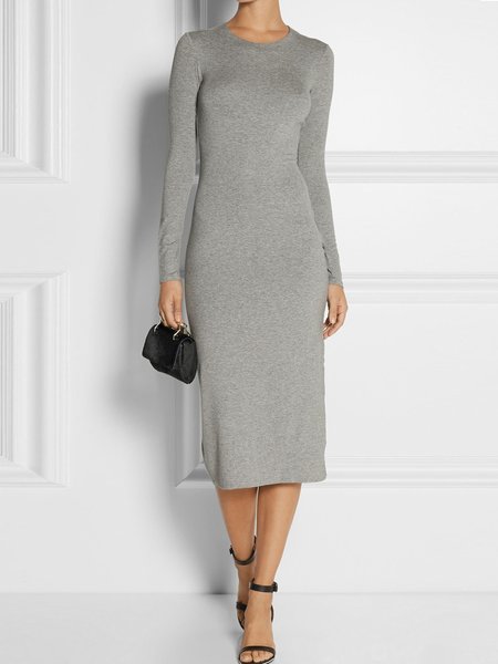 

Loose Casual Crew Neck Dress, Gray, Midi Dresses
