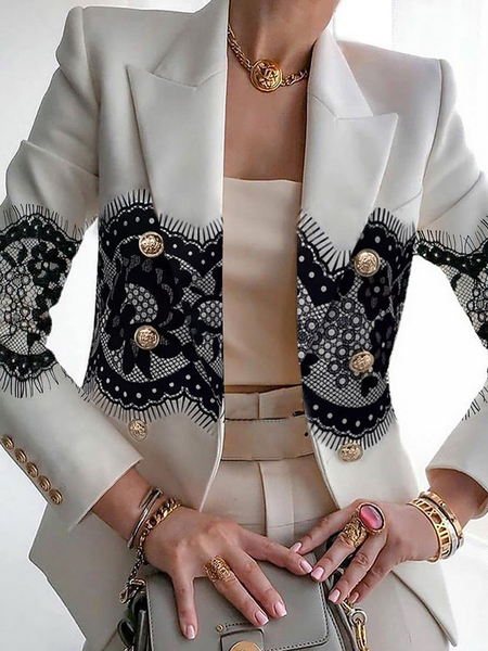 

Lightweight Loose Lapel Collar Color Block Long sleeve Urban Blazer, White, Blazers