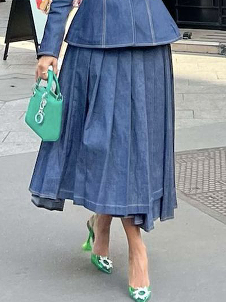 

Lightweight Urban Denim Plain Loose Midi Skirt, Blue, Skirts