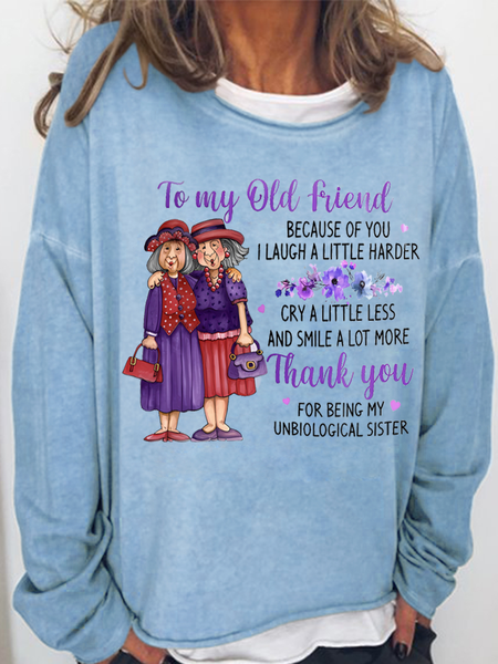 

Women's Funny Old Friend Smile A Lot More Graphic Printing Crew Neck Loose Simple Sweatshirt, Light blue, Hoodies&Sweatshirts