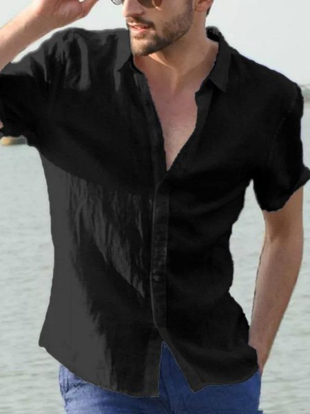 

Plain Loose Shawl Collar Casual Shirt, Black, Shirts ＆ Blouse