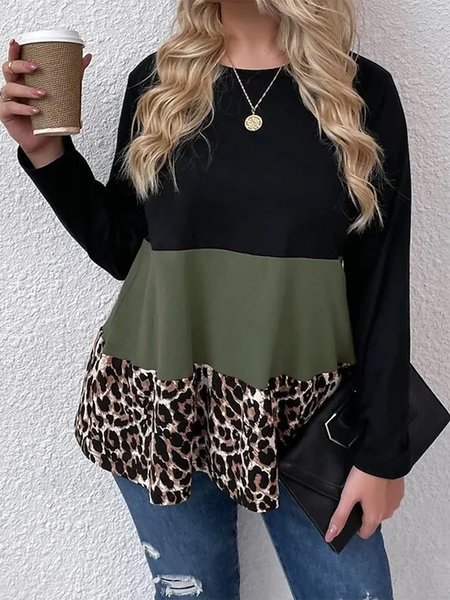 

Casual Leopard Crew Neck Regular Fit T-Shirt, Green, T-Shirts