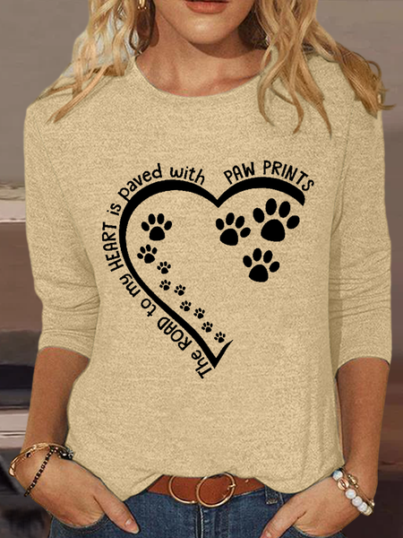 

Women's Dog Lovers The Road To My Heart Is Paved With Paw Prints Simple Cotton-Blend Shirt, Khaki, Long sleeves