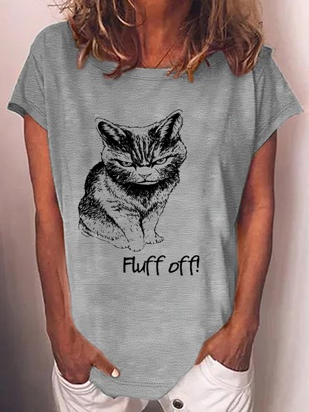 

Women's Casual Funny Fluff Off Cat T-Shirt, Gray, T-shirts