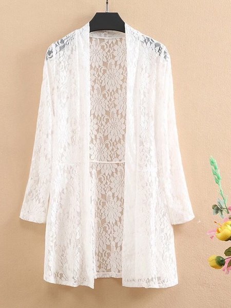 

Loose Lace Floral Elegant Kimono, White, Cardigans