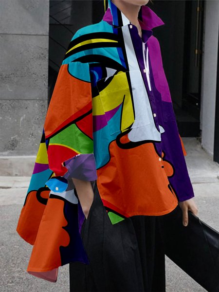 

Loose Urban Abstract Shirt Collar Blouse, As picture, Blouses and Shirts
