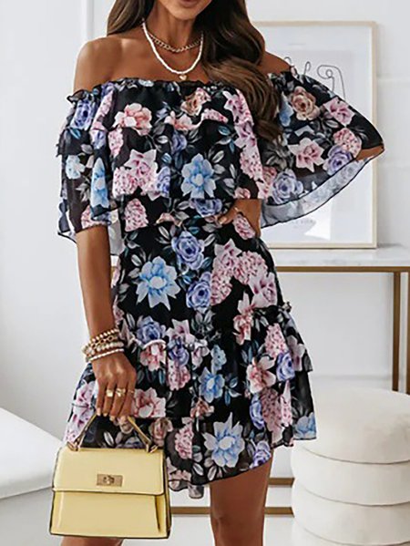 

Women's Resort Casual Floral Fitted A-Line Dress Everyday Clothing, Black, Dresses