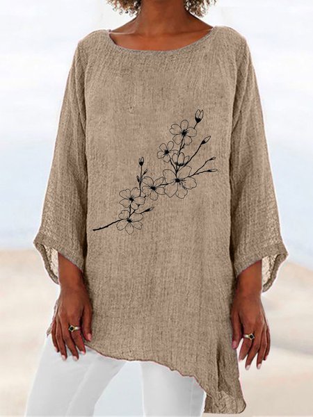 

Casual Floral Crew Neck Regular Fit T-Shirt, Khaki, T-Shirts