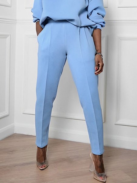 

Casual Plain Regular Fit Fashion Pants, Blue, Pants