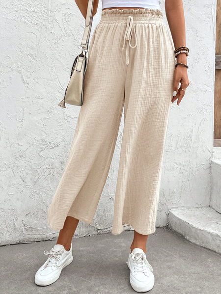 

Elastic Band Plain Loose Casual Pants, Apricot, Pants