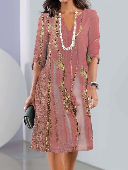 

Loose Casual V Neck Gradient Pattern Dress, Dark pink, Dresses