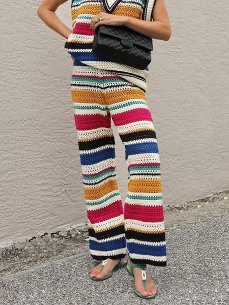 

Loose Urban Color Block Straight Pants, Multicolor, Pants