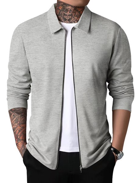 Plain Casual Jacket, Light gray, Jackets