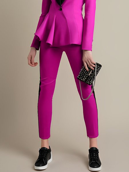 

Elegant Tight Color Block Fashion Pants, Rose red, Pants